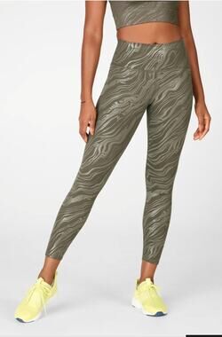 Fabletics High Waisted Powerhold 7/8 Leggings Green Marbleize NEW Women's XL